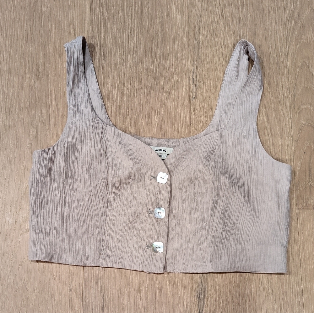 Women's Tan Button-Up Crop Top